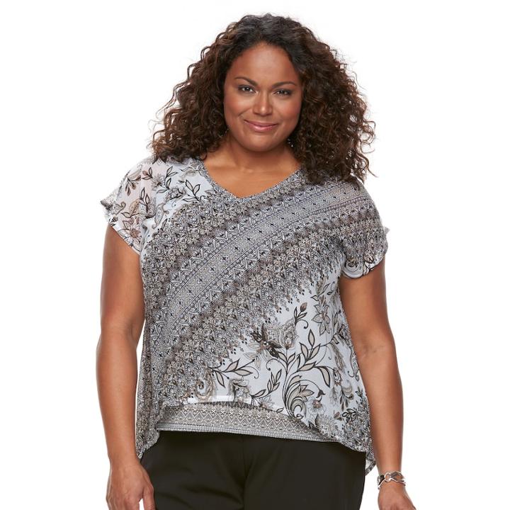 Plus Size Dana Buchman Layered Mesh V-neck Top, Women's, Size: 3xl, Med Beige