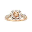 14k Rose Gold Morganite & 3/8 Carat T.w. Diamond Halo Engagement Ring, Women's, Size: 6, Pink