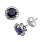 Vivid Colors 10k White Gold Lab-created Sapphire Frame Stud Earrings, Women's, Blue