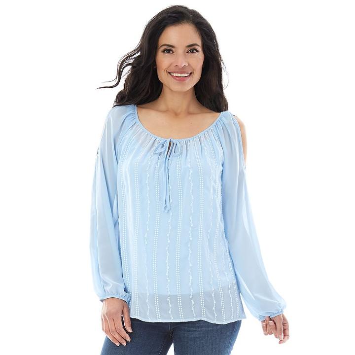 Women's Ab Studio Embroidered Cold-shoulder Peasant Top, Size: Small, Light Blue