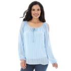 Women's Ab Studio Embroidered Cold-shoulder Peasant Top, Size: Small, Light Blue