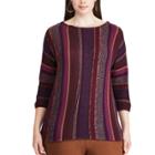 Plus Size Chaps Leather-trim Cotton Sweater, Women's, Size: 2xl, Purple Oth