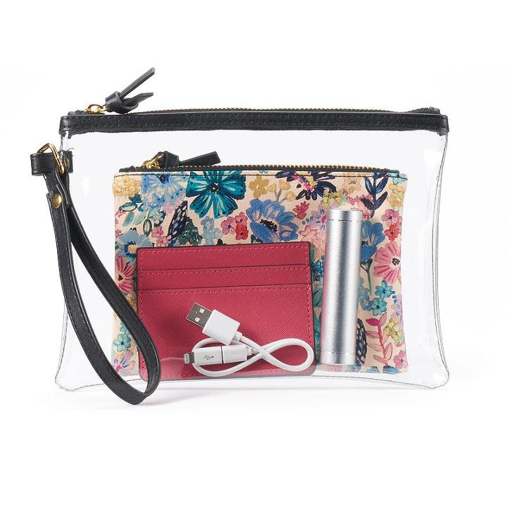 Mundi 4-in-1 Phone Charging Wristlet, Pouch & Card Case Set, Women's, Silver