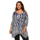 Plus Size White Mark Cold-shoulder Shark-bite Tunic, Women's, Size: 3xl, Navy White Stripe