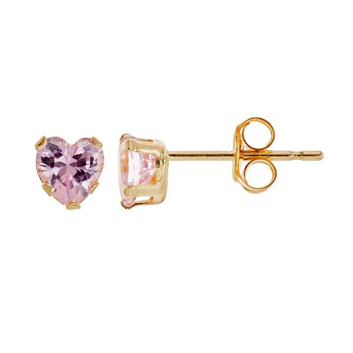 Taylor Grace Cubic Zirconia 10k Gold Heart Stud Earrings, Girl's, Pink