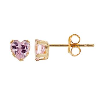 Taylor Grace Cubic Zirconia 10k Gold Heart Stud Earrings, Girl's, Pink