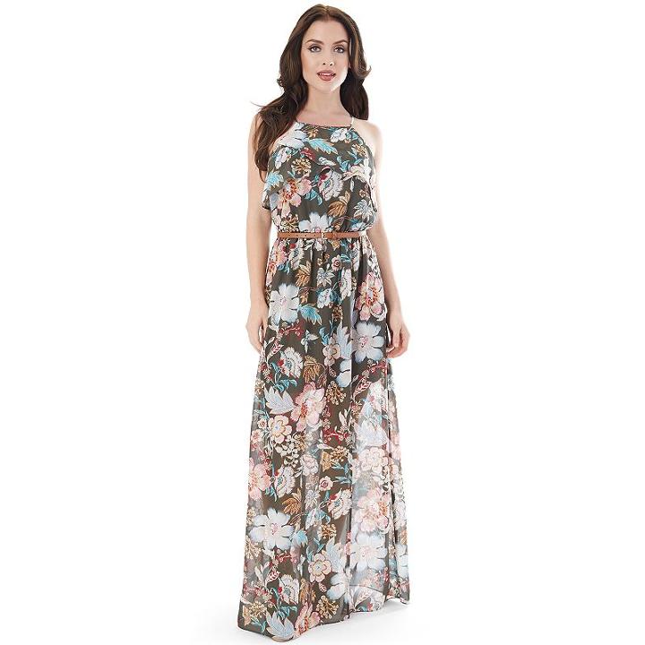Juniors' Iz Byer California High Neck Maxi Dress, Teens, Size: Small, Dark Green