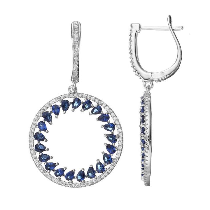 Sterling Silver Simulated Sapphire & Cubic Zirconia Hoop Drop Earrings, Women's, Blue
