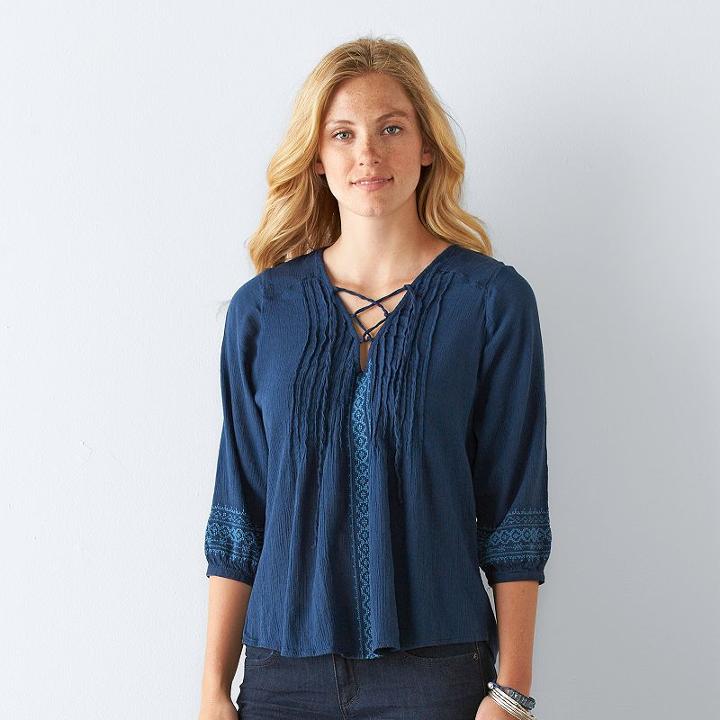 Women's Sonoma Goods For Life&trade; Embroidered Peasant Top, Size: Small, Dark Blue