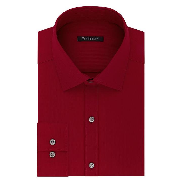 Men's Van Heusen Flex Collar Slim-fit Pincord Dress Shirt, Size: 18-34/35, Red