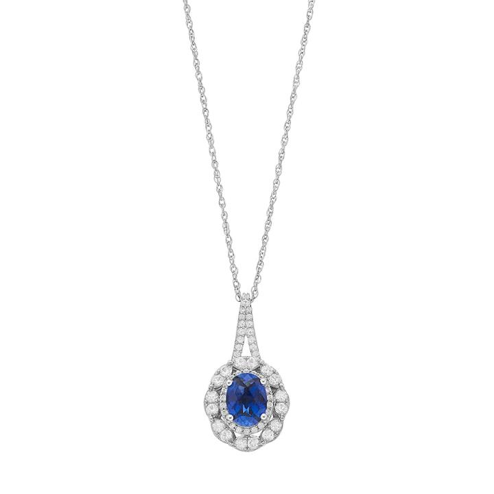 Sterling Silver Lab-created Blue & Lab-created White Sapphire Oval Pendant, Women's