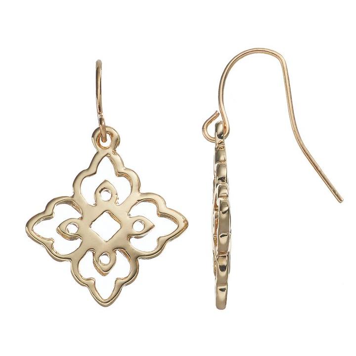 Chaps Openwork Quatrefoil Drop Earrings, Women's, Gold
