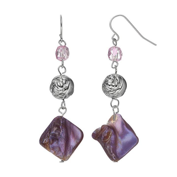 Purple Composite Shell Nickel Free Beaded Drop Earrings, Women's