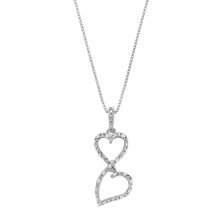 Love Is Forever Sterling Silver 1/8 Carat T.w. Diamond Double Heart Pendant Necklace, Women's, Size: 18, White