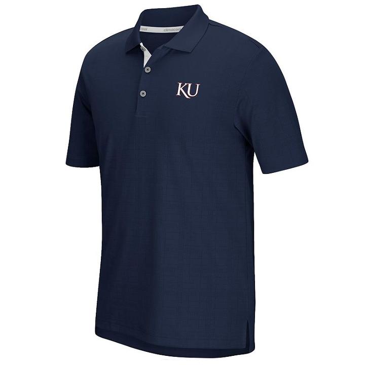 Men's Adidas Kansas Jayhawks Textured Golf Polo, Size: Large, Blue (navy)