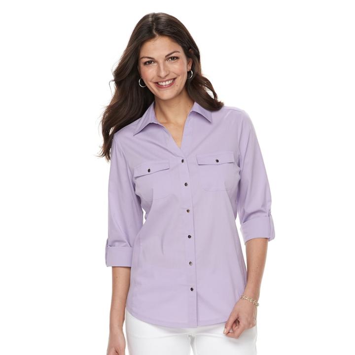 Women's Croft & Barrow&reg; Knit-to-fit Roll-tab Shirt, Size: Xl, Brt Purple