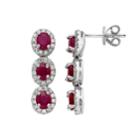 Ruby & 5/8 Carat T.w. Diamond 14k White Gold Oval Halo 3-stone Drop Earrings, Women's, Red