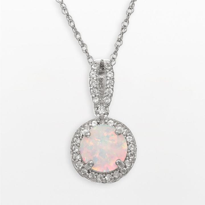 Sterling Silver Lab-created Opal And Lab-created White Sapphire Halo Pendant, Women's, Size: 18, Multicolor