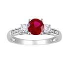 10k White Gold Lab-created Ruby, Lab-created White Sapphire And Diamond Accent Ring, Women's, Size: 7, Red