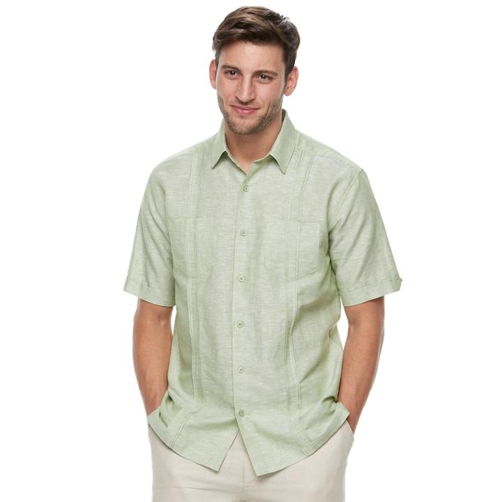 Men's Havanera Woven Two-pocket Linen-blend Button-down Shirt, Size: Xl, Green Oth