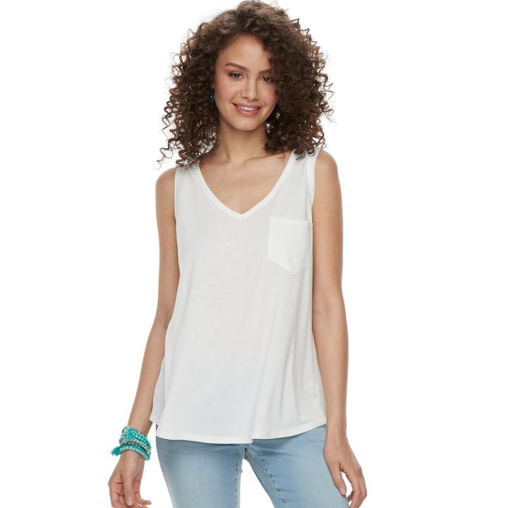 Juniors' So&reg; Pocket V-neck Tank, Teens, Size: Medium, White