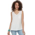 Juniors' So&reg; Pocket V-neck Tank, Teens, Size: Medium, White