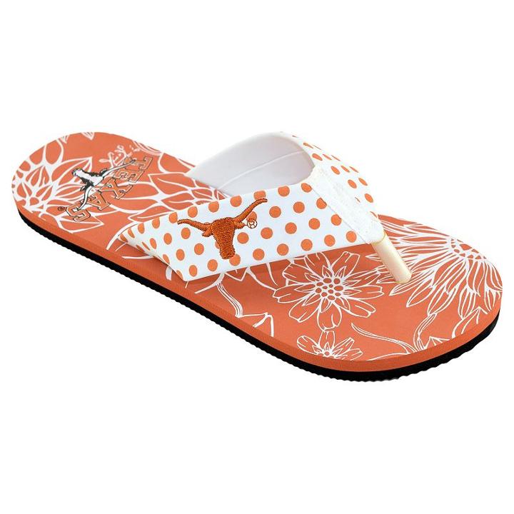 Women's College Edition Texas Longhorns Floral Polka-dot Flip-flops, Size: Small, White