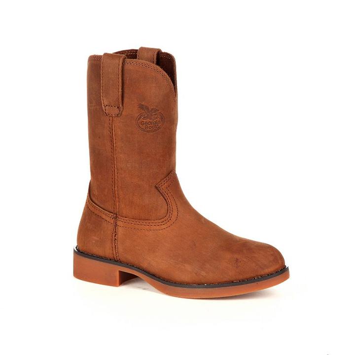 Georgia Boot Carbo-tec Kids Wellington Work Boots, Kids Unisex, Size: 2, Brown