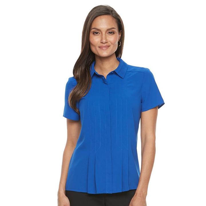 Women's Dana Buchman Pleated Blouse, Size: Medium, Blue