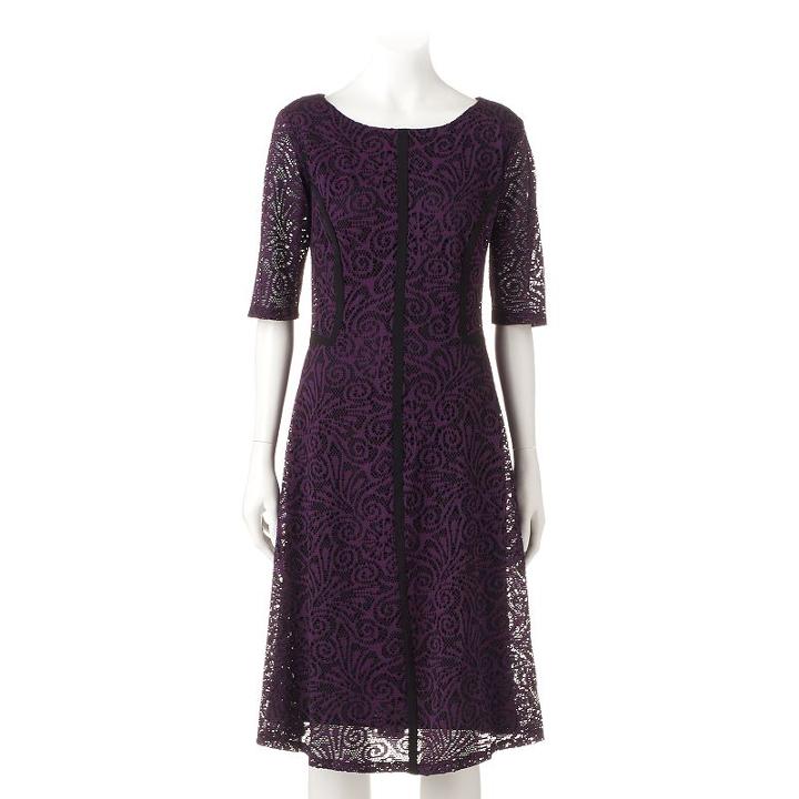 Women's Ronni Nicole Swirl Lace A-line Dress, Size: Small, Drk Purple