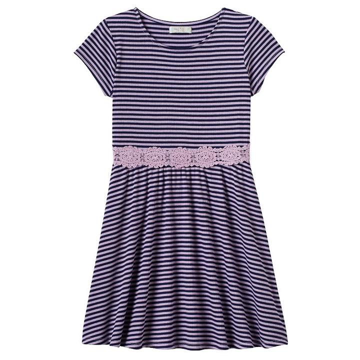 Girls 7-16 Love, Fire Crochet Striped Skater Dress, Girl's, Size: 10, Blue Other