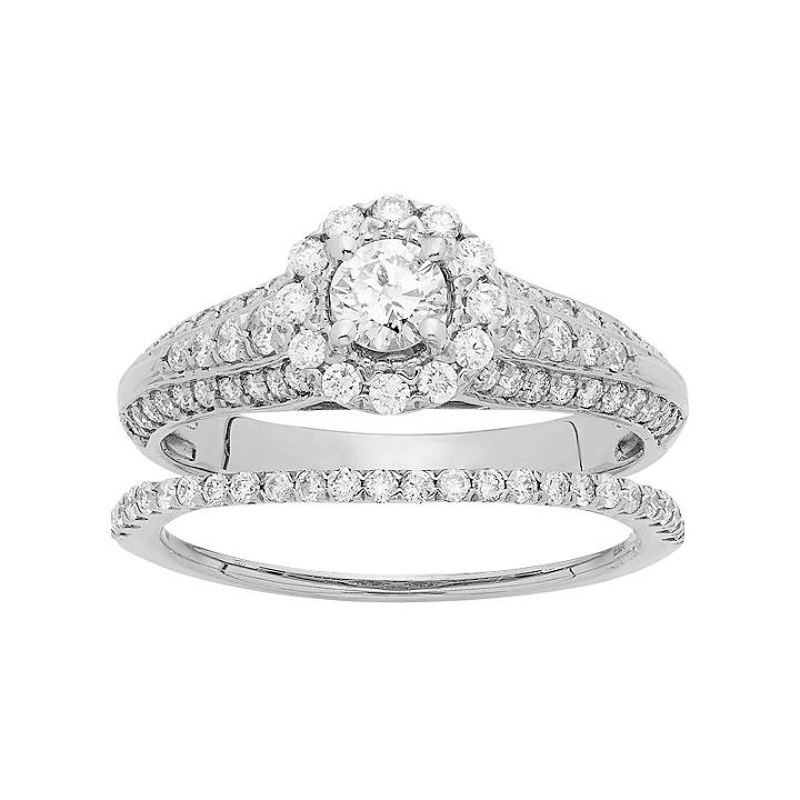 14k Gold 1 Carat T.w. Igl Certified Diamond Halo Engagement Ring Set, Women's, Size: 7