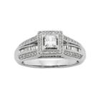 Diamond Tiered Square Halo Engagement Ring In 10k White Gold (1/2 Carat T.w.), Women's, Size: 5.50