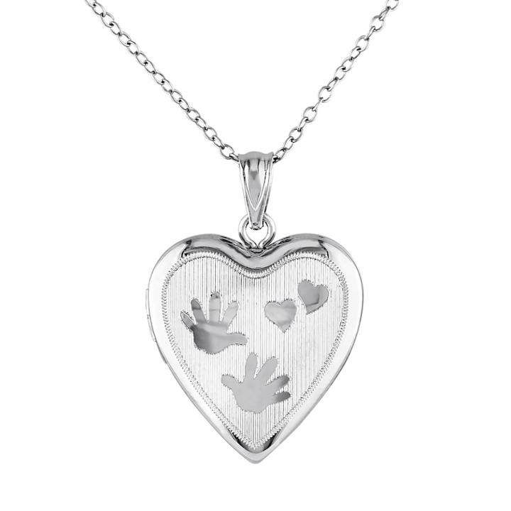Stella Grace Sterling Silver Handprint Heart Locket Necklace, Women's, Size: 18, White