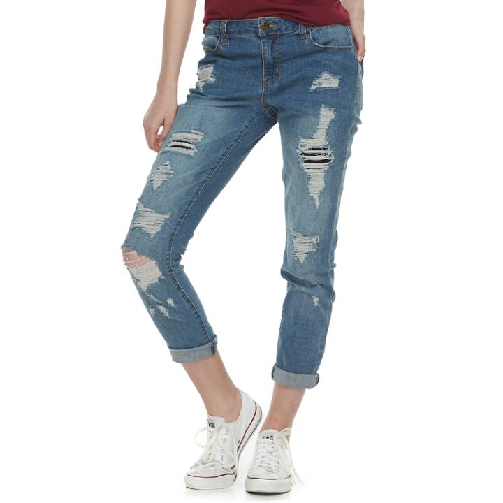Juniors' Almost Famous Destructed Rolled Jeans, Teens, Size: 13, Orange