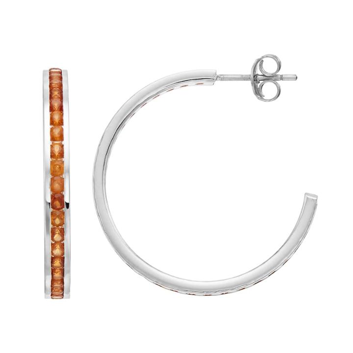 Traditions Sterling Silver Channel-set Brown Topaz Birthstone Hoop Earrings, Women's