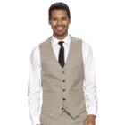 Men's Wd. Ny Slim-fit Tan Plaid Suit Vest, Size: Large, Beig/green (beig/khaki)