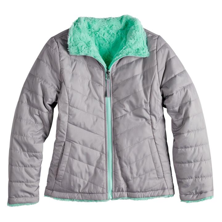 Girls 7-16 So&reg; Reversible Faux-fur & Quilted Midweight Jacket, Size: 16, Med Green