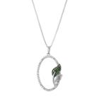 Sterling Silver 1/5 Carat T.w. Diamond Oval Leaf Pendant Necklace, Women's, Size: 18, Green