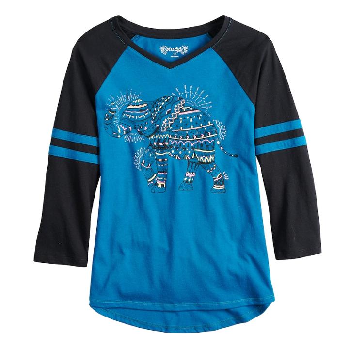 Girls 7-16 & Plus Size Mudd&reg; 3/4-sleeve Raglan Graphic Tee, Size: 20 1/2, Dark Blue