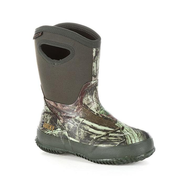 Rocky Mossy Oak Core Boys' Waterproof Boots, Boy's, Size: 11, Beig/green (beig/khaki)