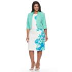 Maya Brooke, Plus Size Floral Sheath Dress & Jacket Set, Women's, Size: 20 W, Turquoise/blue (turq/aqua)