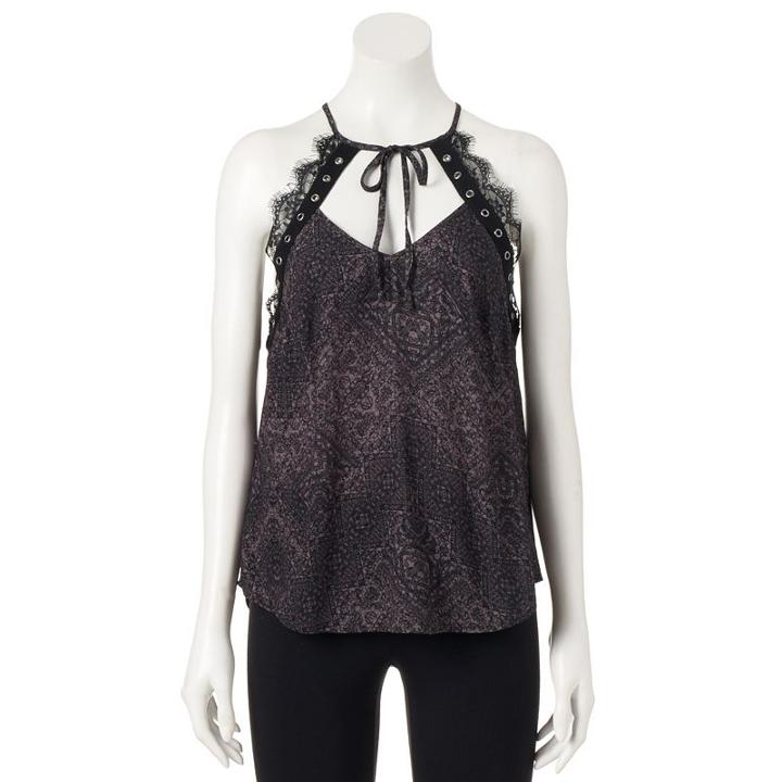 Women's Rock & Republic&reg; Lace Grommet Halter Top, Size: Large, Purple