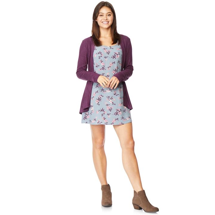 Juniors' Wallflower Swing Dress & Cardigan Set, Teens, Size: Medium, Purple