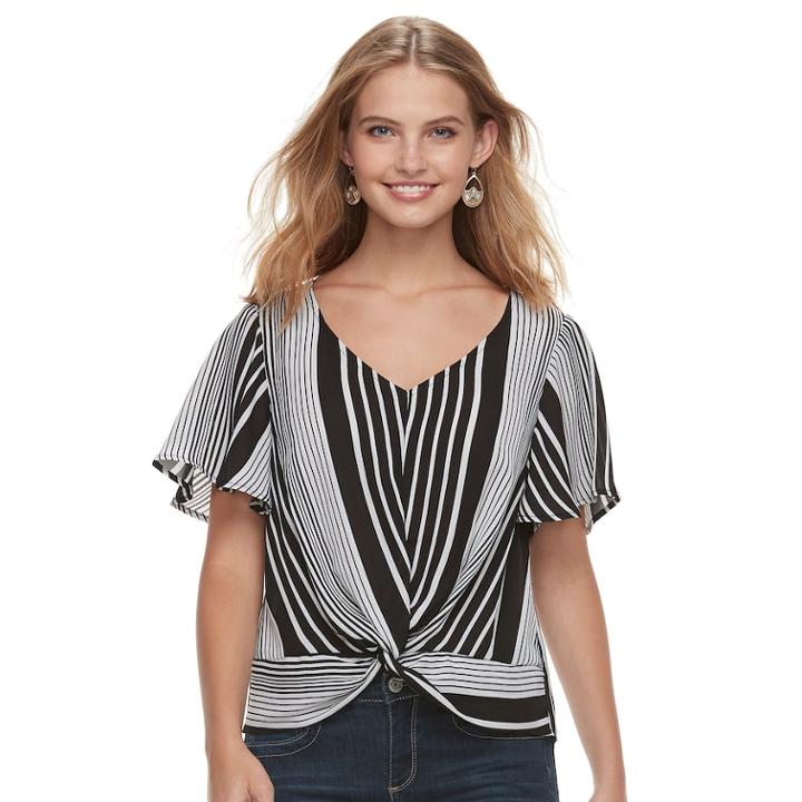 Juniors' Love, Fire Twist Front Top, Teens, Size: Small, Black White Stripe