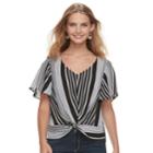 Juniors' Love, Fire Twist Front Top, Teens, Size: Small, Black White Stripe