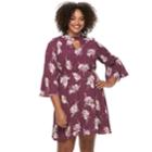 Juniors' Plus Size Lily Rose Bell Sleeve Shift Dress, Teens, Size: 3xl, Multicolor