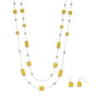Yellow Geometric Double Strand Necklace & Drop Earring Set, Women's