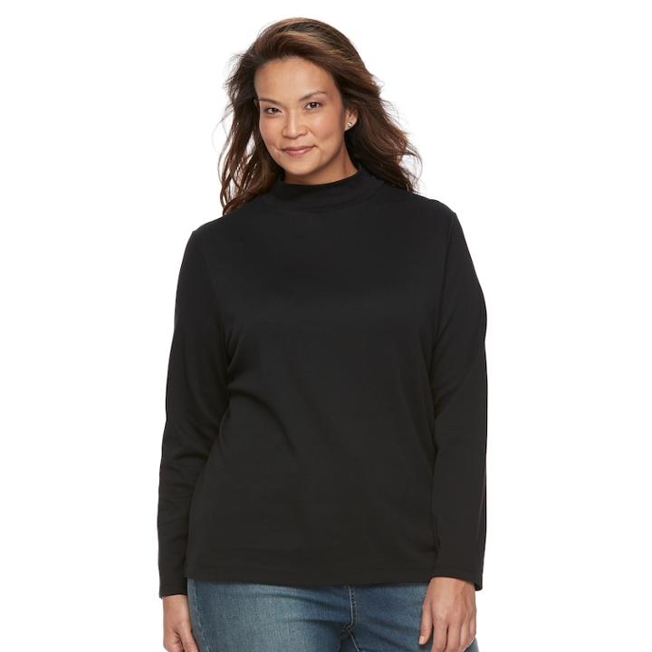 Plus Size Croft & Barrow&reg; Mockneck Long Sleeve Tee, Women's, Size: 2xl, Black