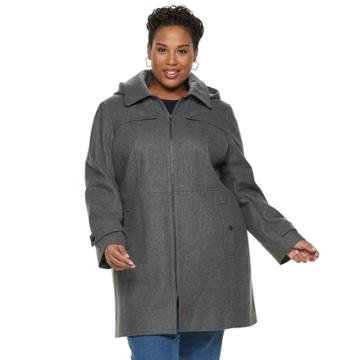 Plus Size Tower By London Fog Zip-front Wool Blend Jacket, Women's, Size: 1xl, Med Grey